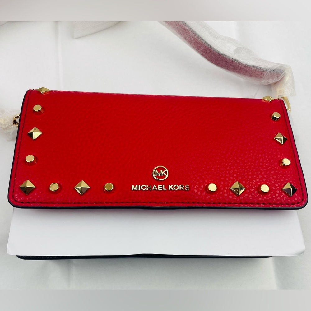 MICHAEL KORS~Jet Set Small Studded Faux Leather & Logo Smartphone Crossbody Bag - Picture 2 of 6